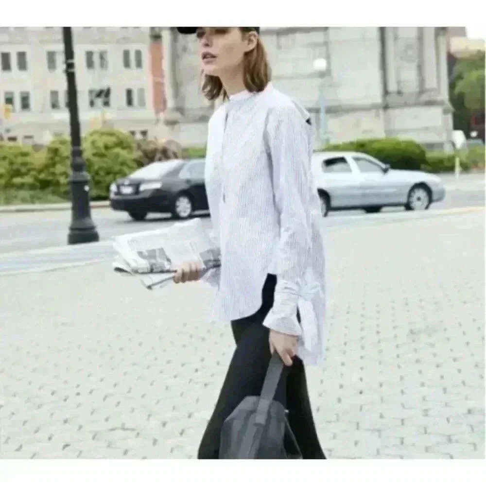 Rag & Bone Dylan Tie Sleeve Striped Blouse Women XS Tunic Top Poplin Shirt 278